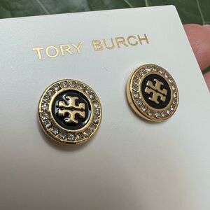Tory Burch Black and Gold Crystal Stud Earrings